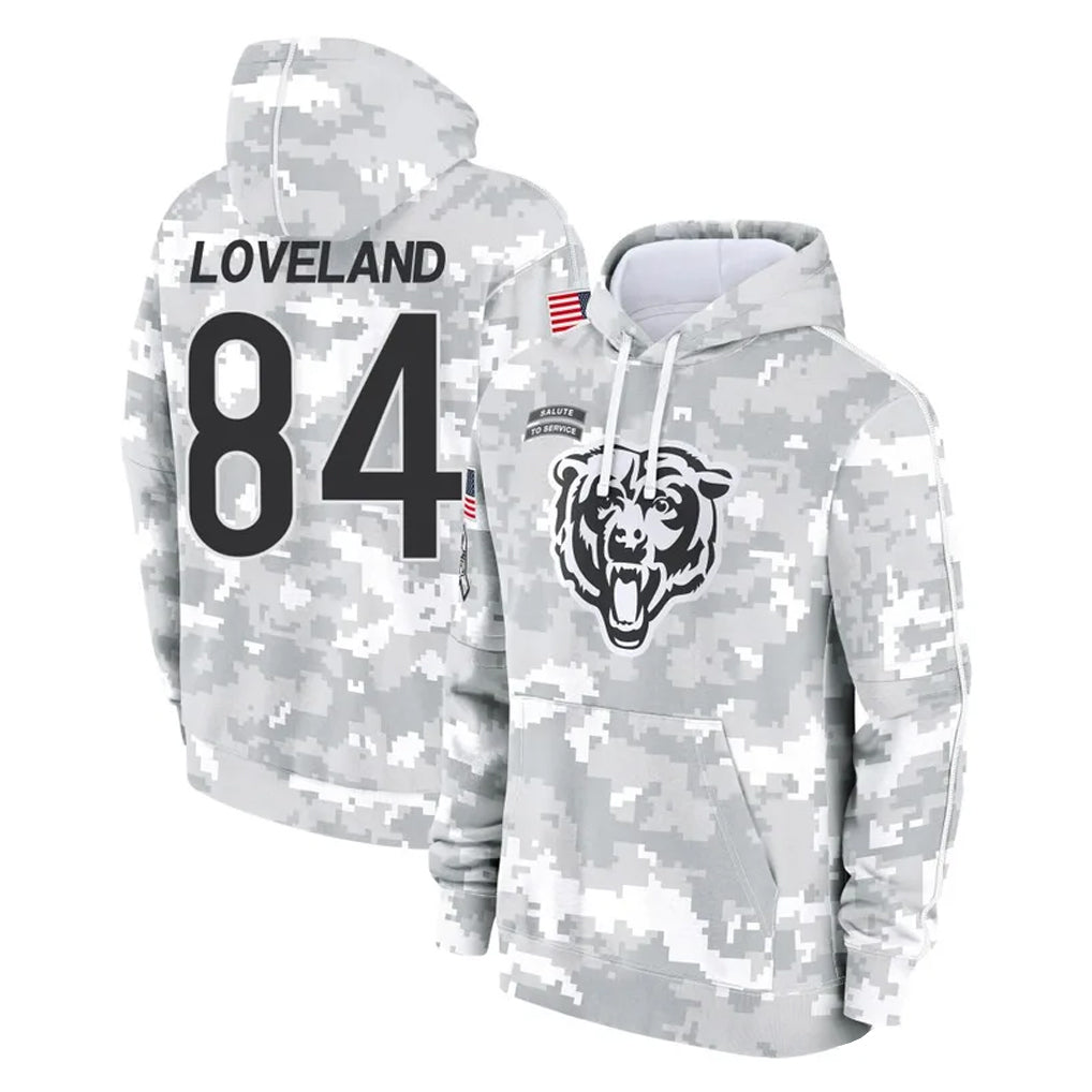 C.Bears #84 Colston Loveland Player Arctic Camo Salute to Service Pullover Hoodies Limited Hdoa Stitched Jerseys