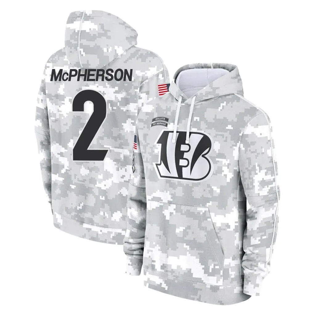 C.Bengals #2 Evan McPherson Player Arctic Camo Salute to Service Pullover Hoodie Limited Hdoa Stitched Jerseys