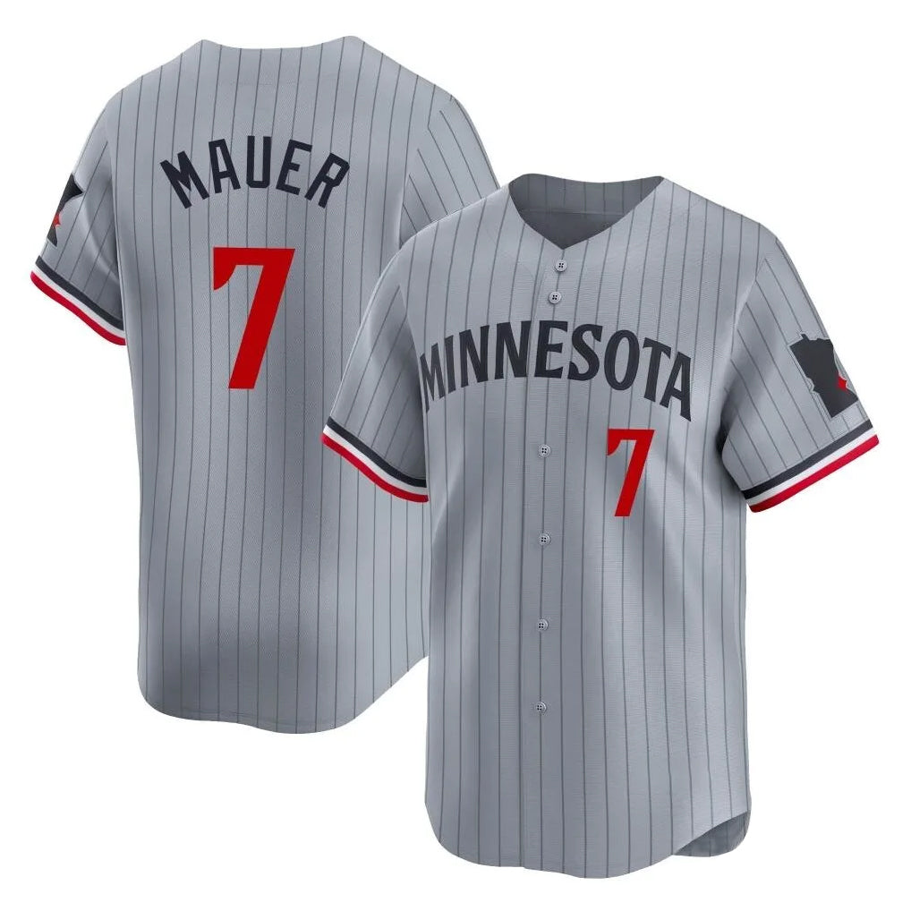 M.Twins #7 Joe Mauer Player Gray Home Limited Hdoa Stitched Jerseys