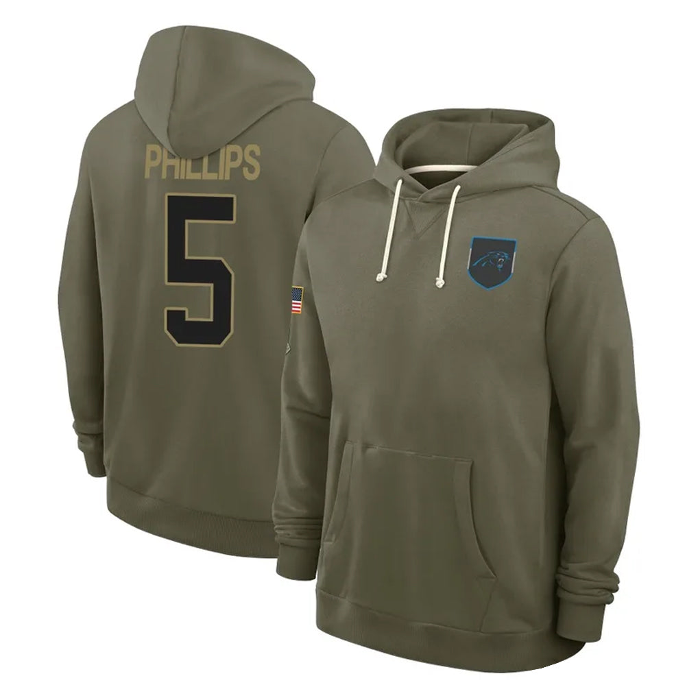 C.Panthers #5 Jaelan Phillips Player Olive Salute to Service Hoodies Game Hdoa Stitched Jerseys