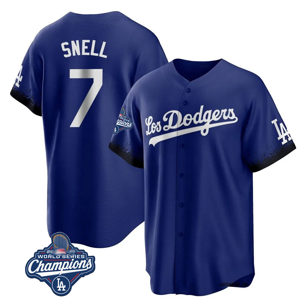 LA.Dodgers #7 Blake Snell Player Royal City Connect Game World Series Meet Hdoa Stitched Jerseys