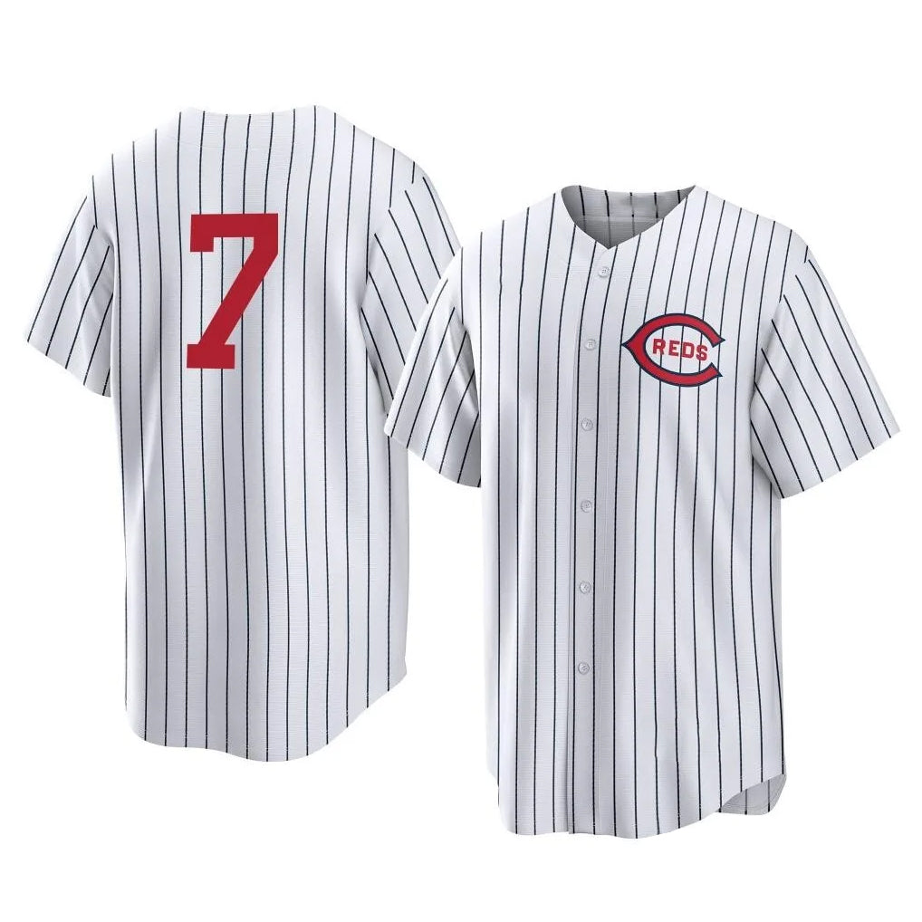 C.Reds #7 Spencer Steer Player White Stripe Field of Dreams Game Home Hdoa Stitched Jerseys