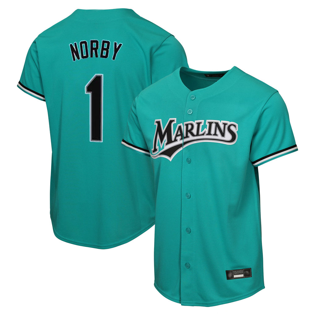 M.Marlins #1 Connor Norby Player Teal  Home Game Hdoa Stitched Jerseys
