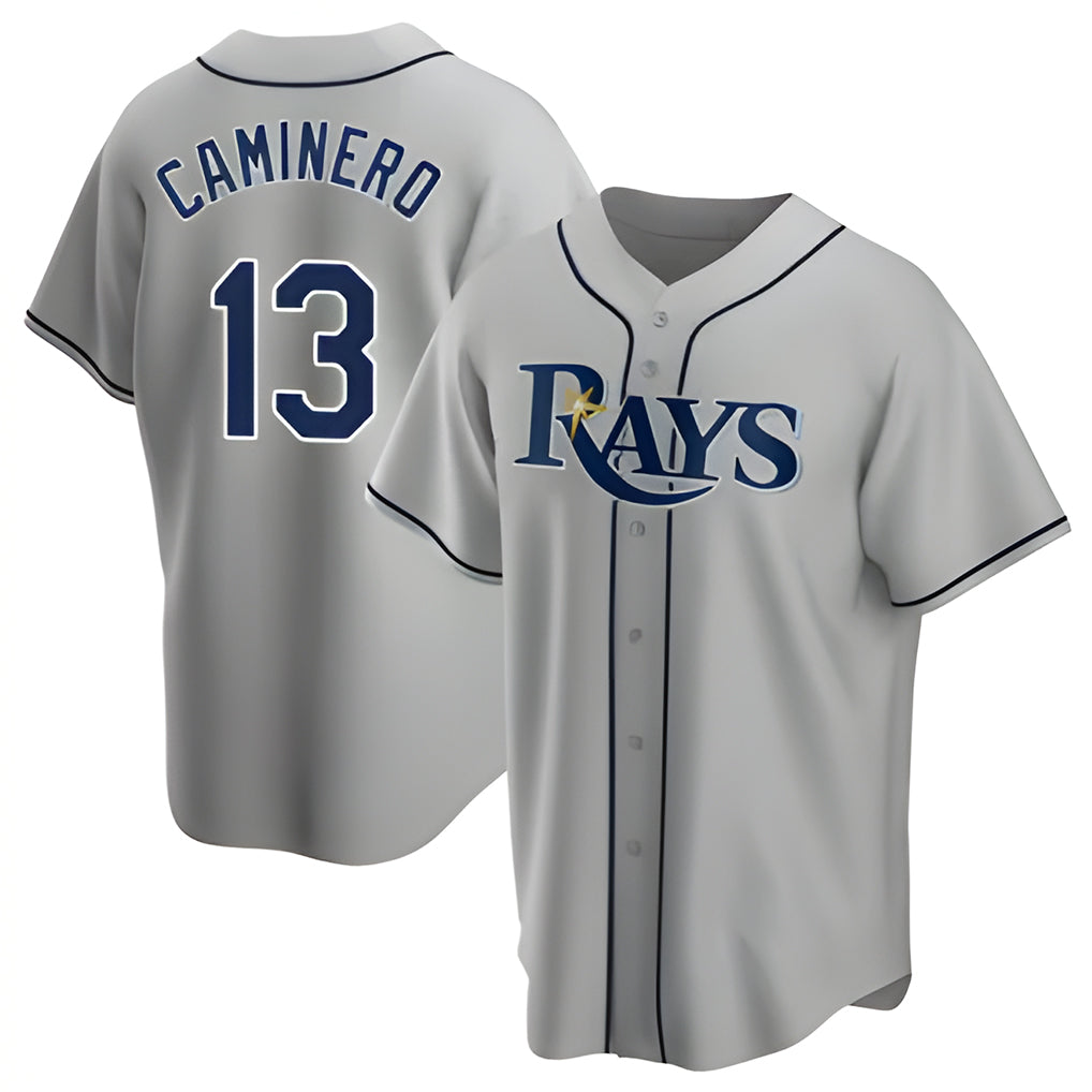 T.Bay Rays #13 Junior Caminero Player Gray Home Game Hdoa Stitched Jerseys