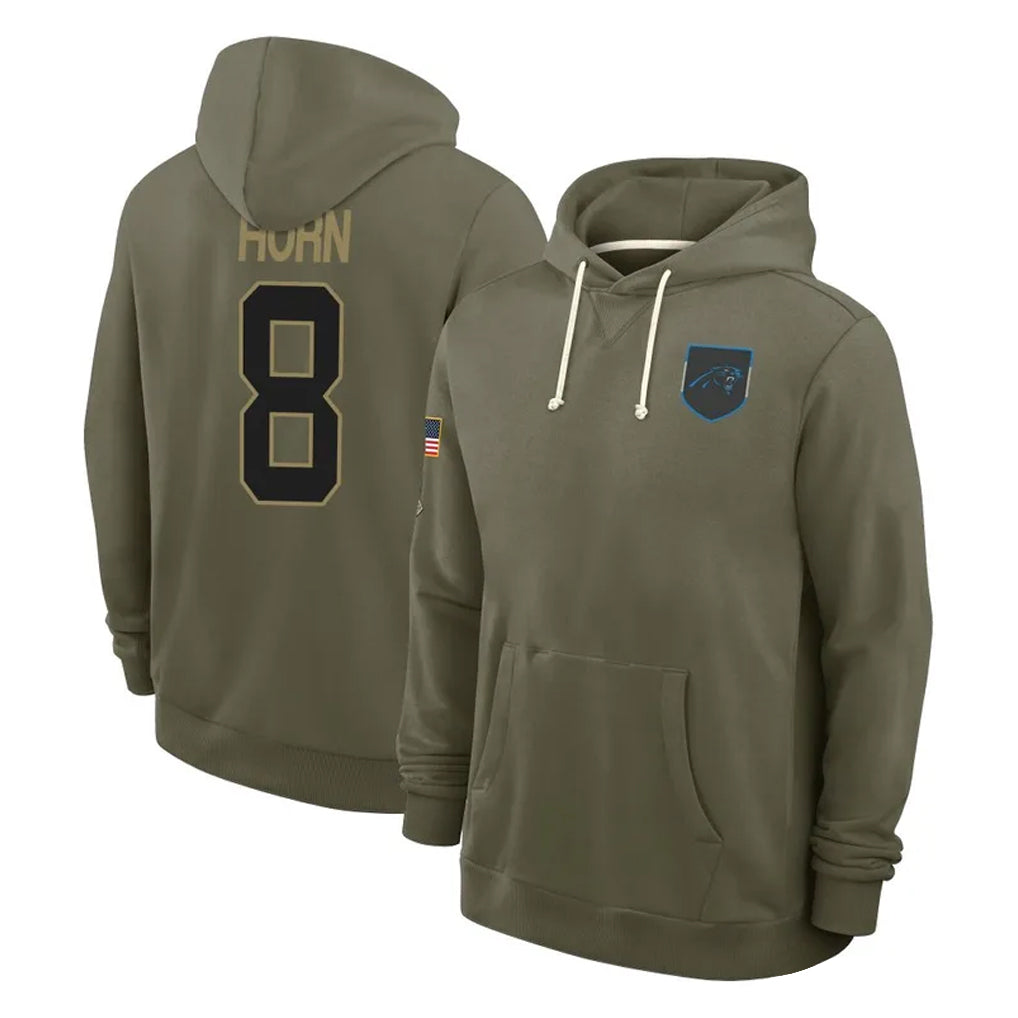 C.Panthers #8 Jaycee Horn Player Olive Salute to Service Hoodies Game Hdoa Stitched Jerseys
