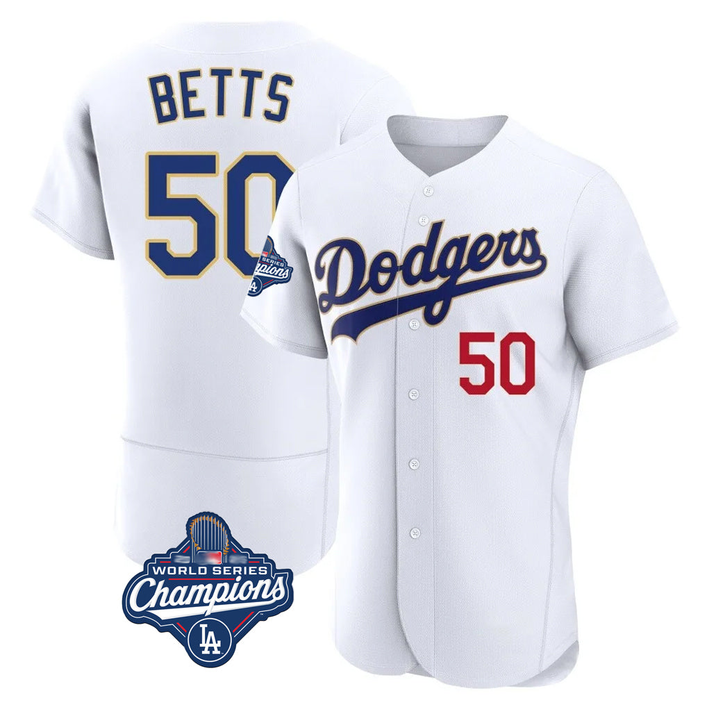 LA.Dodgers #50 Mookie Betts Player Gold White World Series Meet 2026 Collection Stadium Limited Elite Hdoa Stitched Jerseys