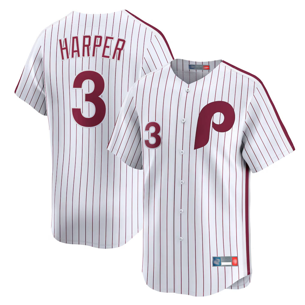 P.Phillies #3 Bryce Harper Player White Cooperstown Collection Limited Home Hdoa Stitched Jerseys