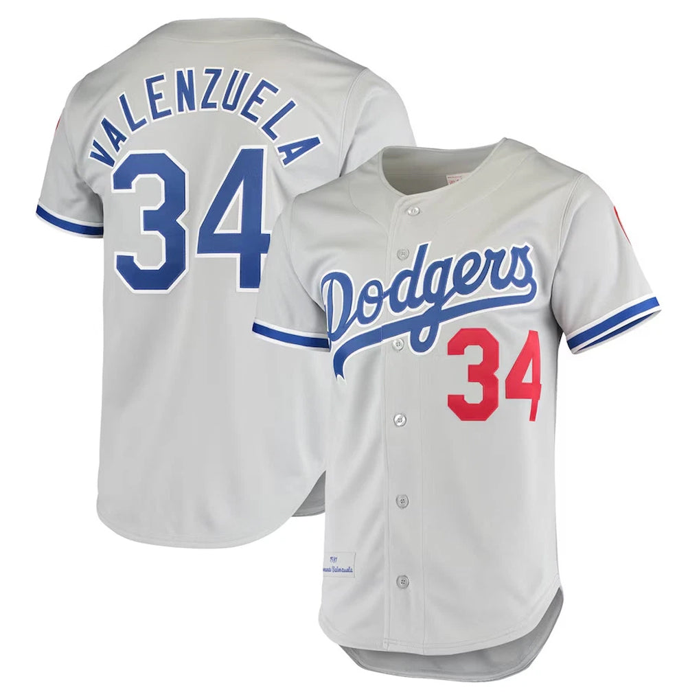 LA.Dodgers #34 Fernando Valenzuela Player Gray Throwback 1981 Hdoa Stitched Jerseys