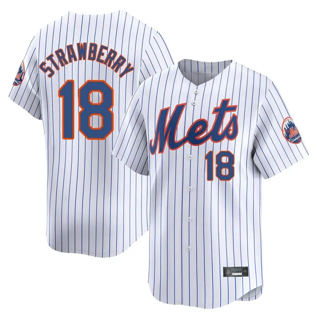 NY.Mets #18 Darryl Strawberry Player White Home Limited Hdoa Stitched Jerseys