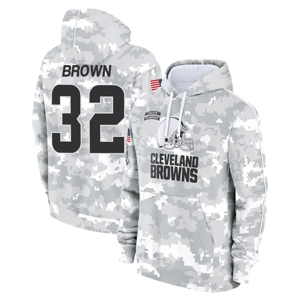 C.Browns #32 Jim Brown Player Arctic Camo Salute to Service Hoodies Limited Game Hdoa Stitched Jerseys
