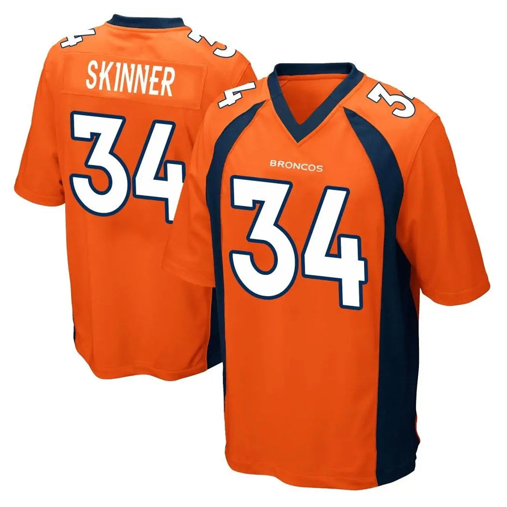 D.Broncos #34 JL Skinner Player Orange Color Home Game Hdoa Stitched Jerseys