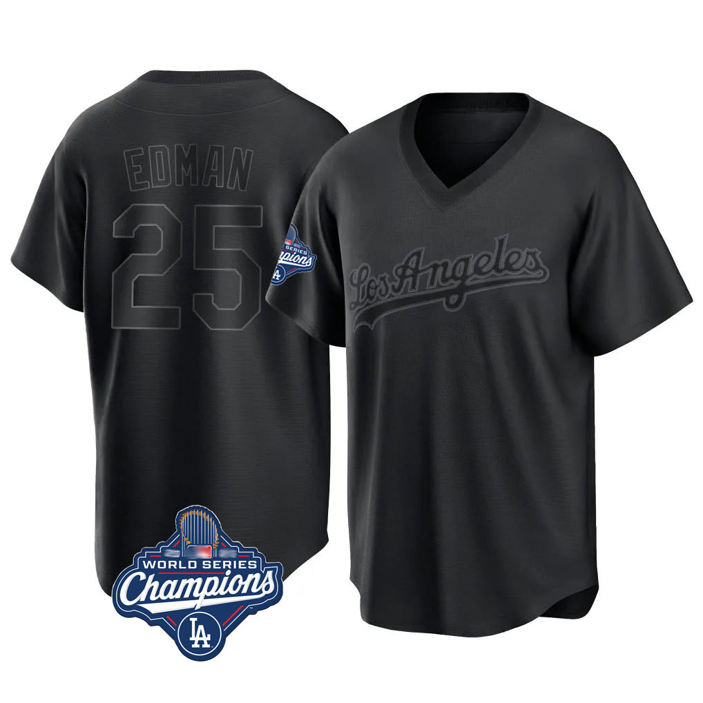 LA.Dodgers #25 Tommy Edman Player Black World Series Meet Pitch Fashion T-shirt Hdoa Stitched Jerseys