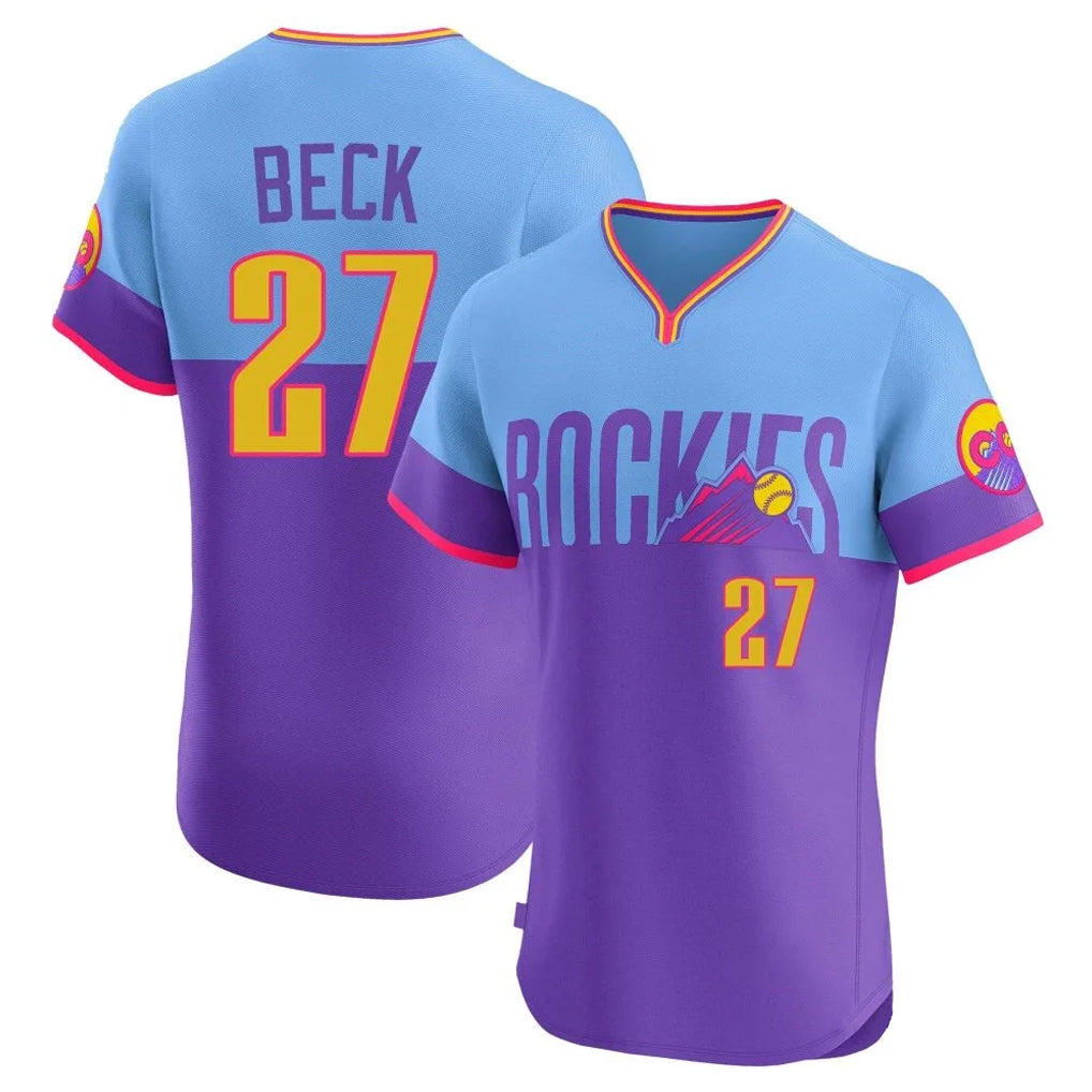 C.Rockies #27 Jordan Beck Player Purple-Light Blue City Connect Limited Elite Home T-shirt Hdoa Stitched Jerseys