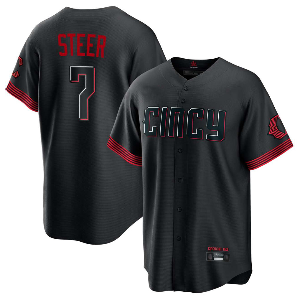C.Reds #7 Spencer Steer Player Black City Connect Home Game Hdoa Stitched Jerseys