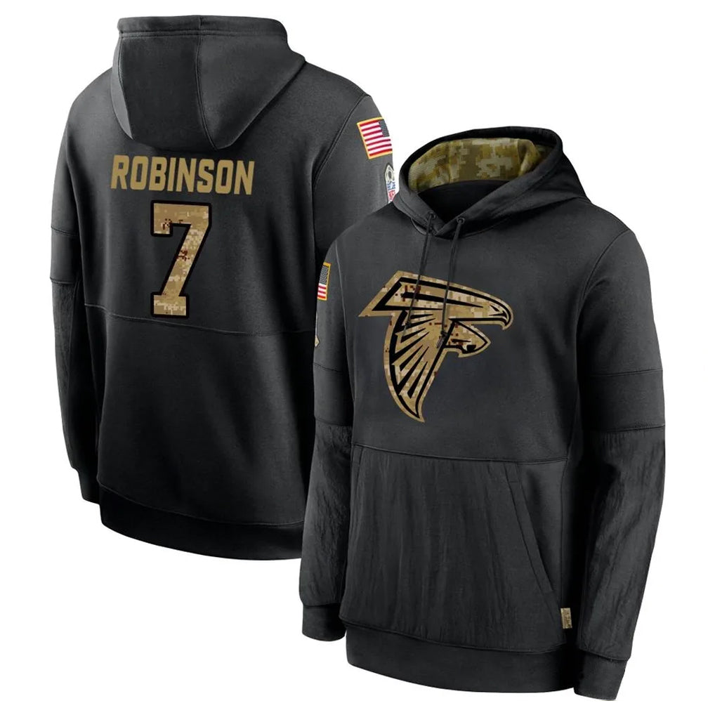 A.Falcons #7 Bijan Robinson Player Black Salute to Service Pullover Hoodies Hdoa Stitched Jerseys