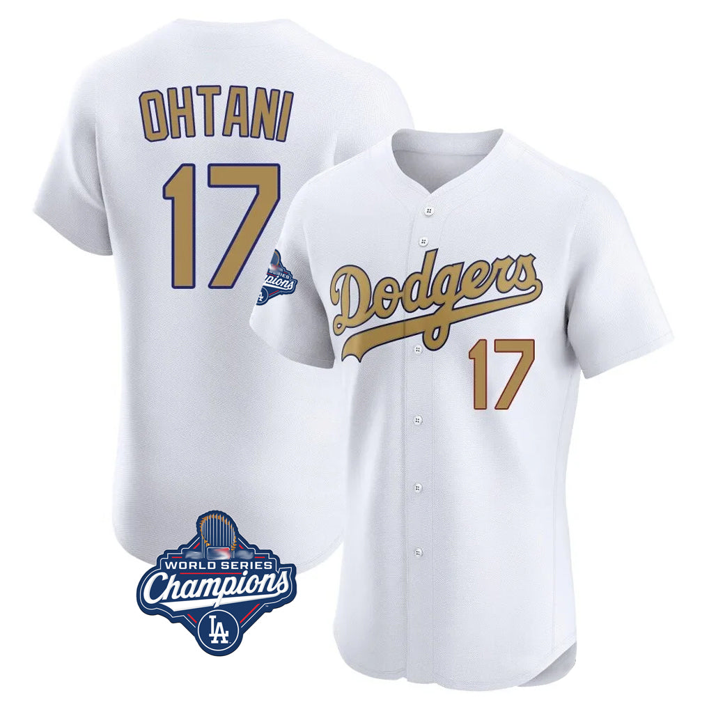 LA.Dodgers #17 Shohei Ohtani Player Gold World Series Meet Limited Elite Home Hdoa Stitched Jerseys
