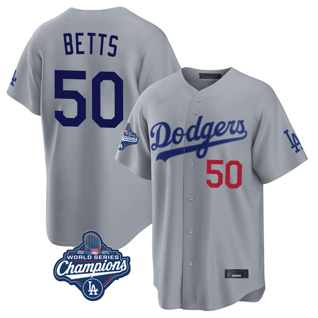 LA.Dodgers #50 Mookie Betts Player Gray World Series Meet Game Home Hdoa Stitched Jerseys