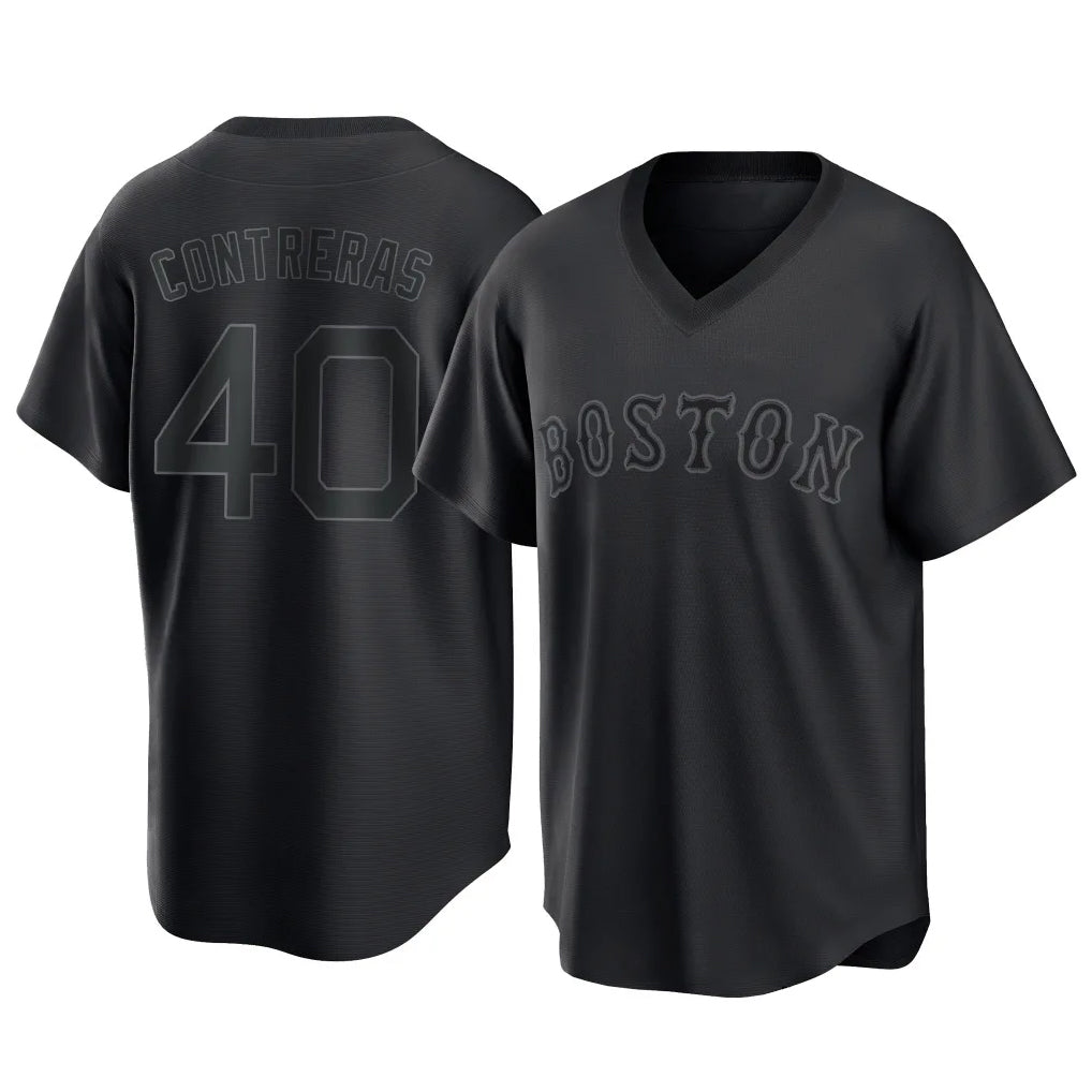 B.Red Sox #40 Willson Contreras Player Black T-shirt Home Game Hdoa Stitched Jerseys