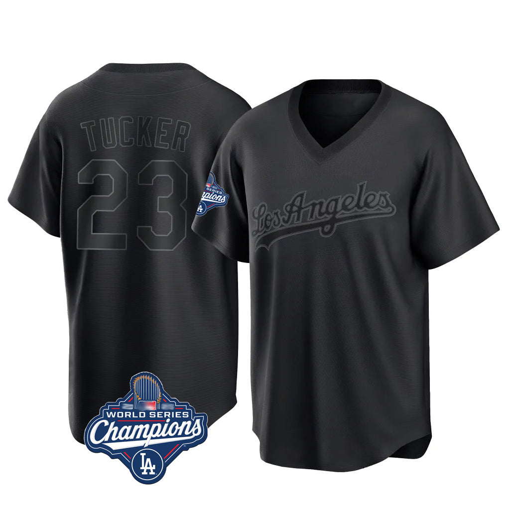 LA.Dodgers #23 Kyle Tucker Player Black World Series Meet Pitch Fashion T-shirt Hdoa Stitched Jerseys