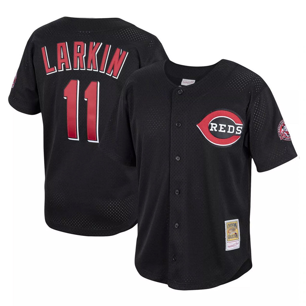 C.Reds #11 Barry Larkin Player Black Mitchell & Ness Throwback Cooperstown Mesh Game Hdoa Stitched Jerseys