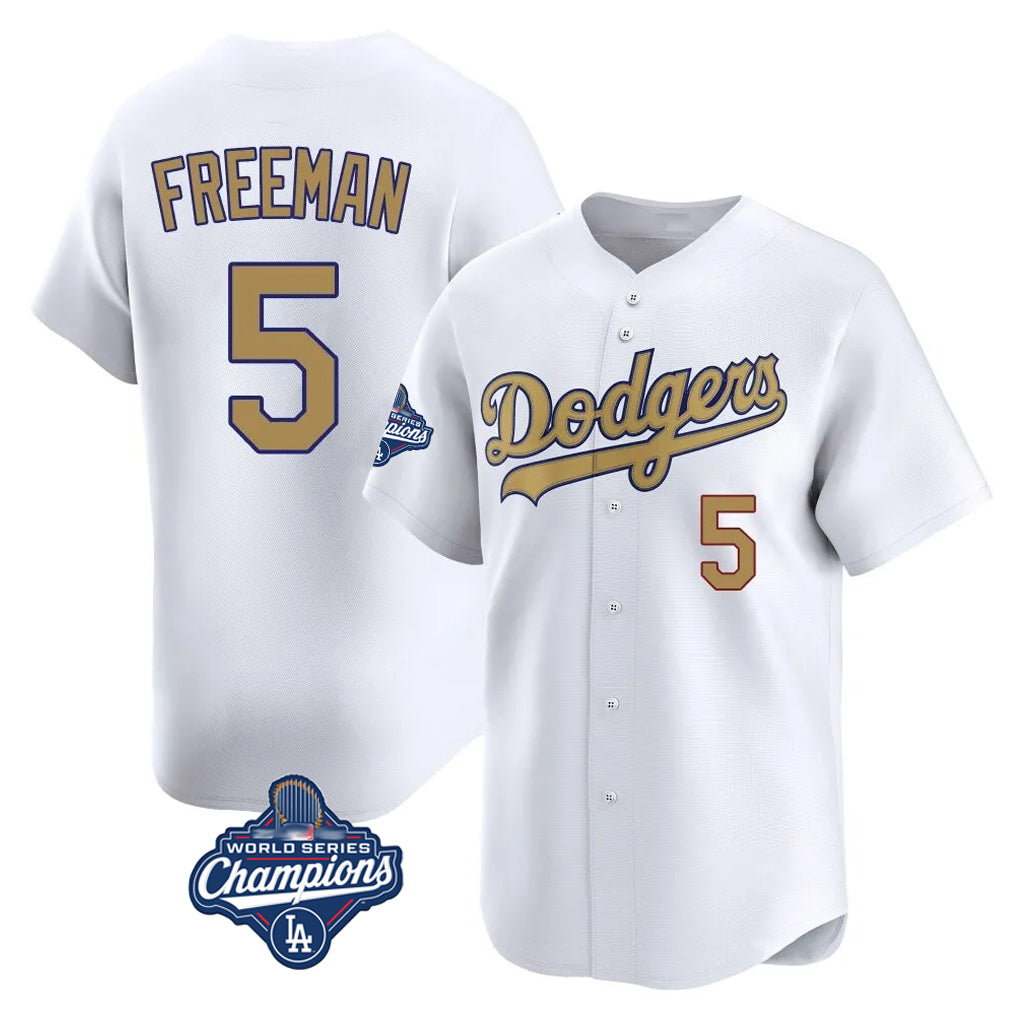 LA.Dodgers #5 Freddie Freeman Player Gold World Series Meet Collection Limited Home Hdoa Stitched Jerseys