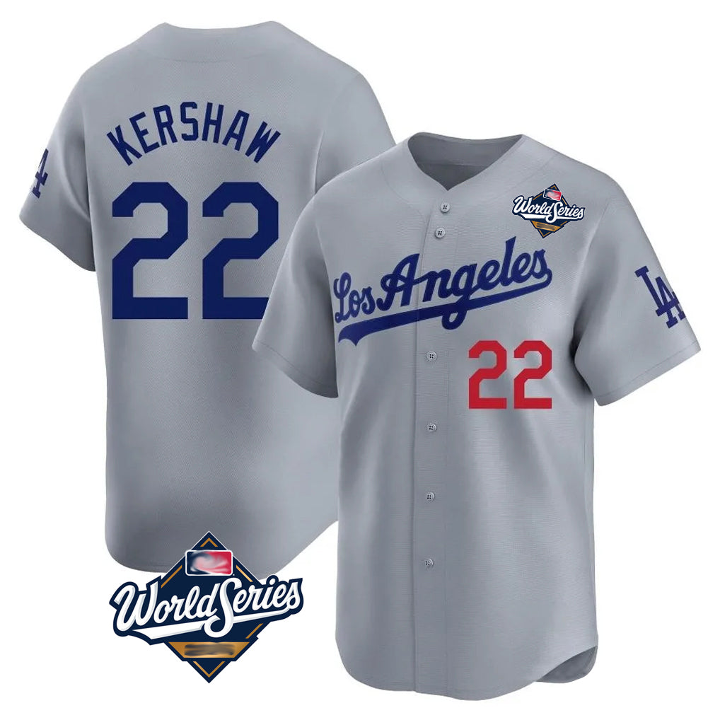 LA.Dodgers #22 Clayton Kershaw Player Gray World Series Limited Home Hdoa Stitched Jerseys
