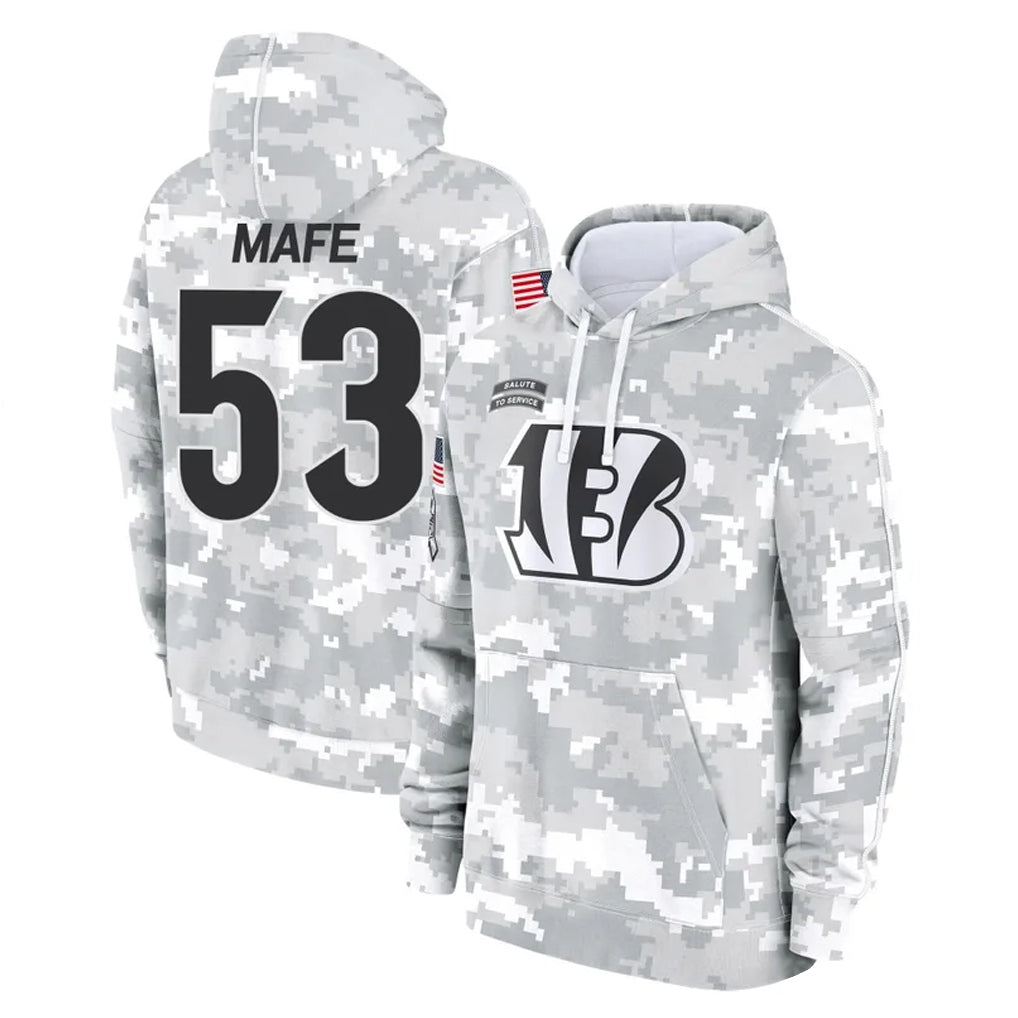 C.Bengals #53 Boye Mafe Player Arctic Camo Salute to Service Pullover Hoodie Limited Hdoa Stitched Jerseys