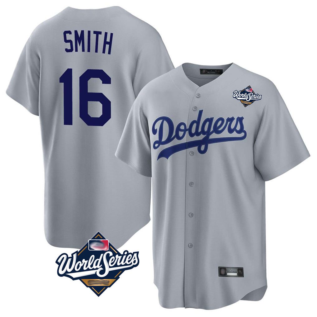LA.Dodgers #16 Will Smith Player Gray World Series Game Hdoa Stitched Jerseys