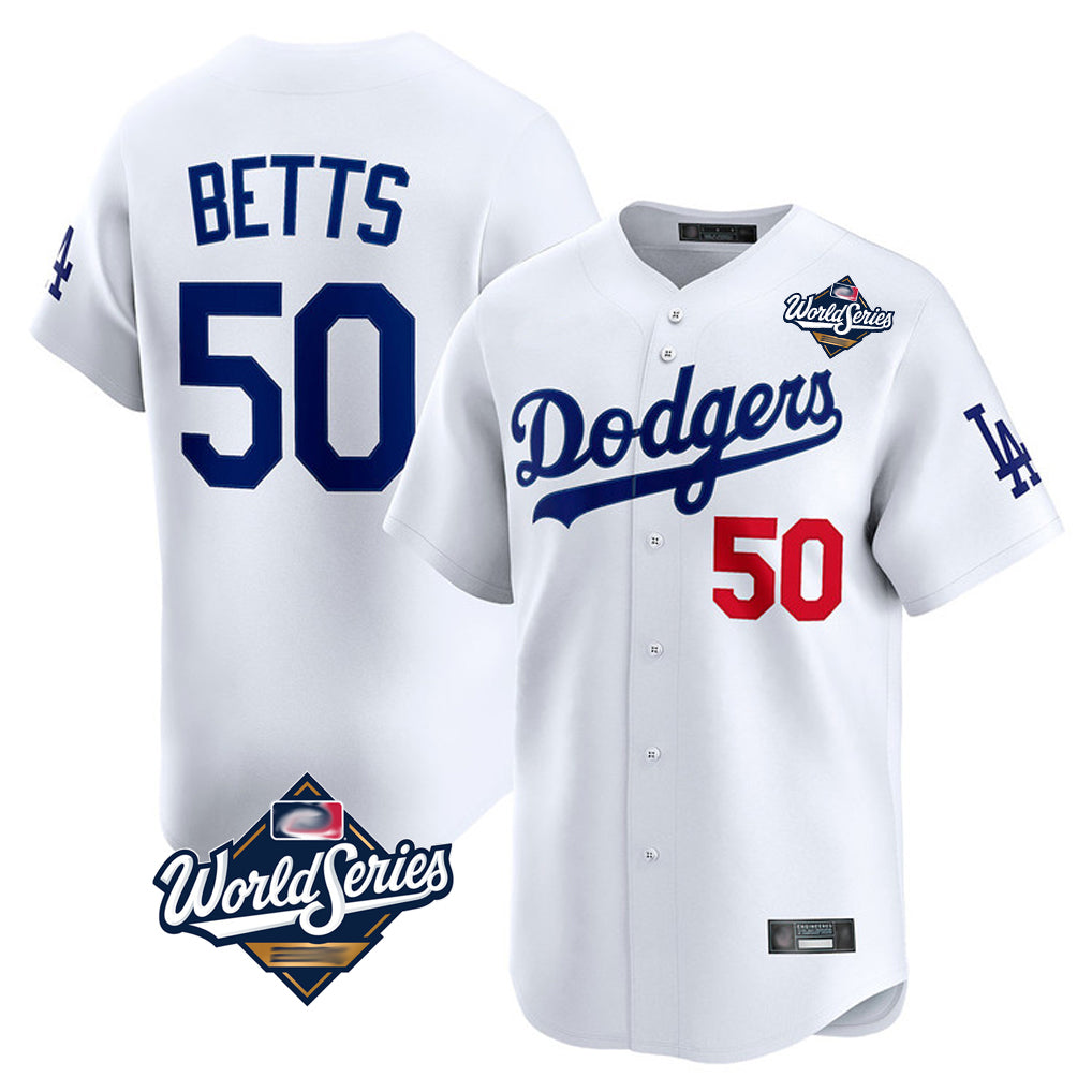 LA.Dodgers #50 Mookie Betts Player White World Series Limited Home Hdoa Stitched Jerseys