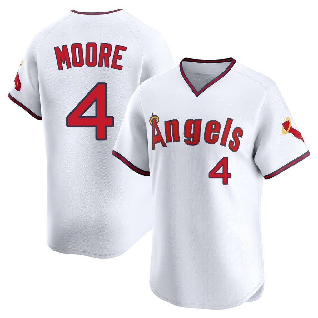 LA.Angels #4 Christian Moore Player White T-shirt Home Limited Hdoa Stitched Jerseys