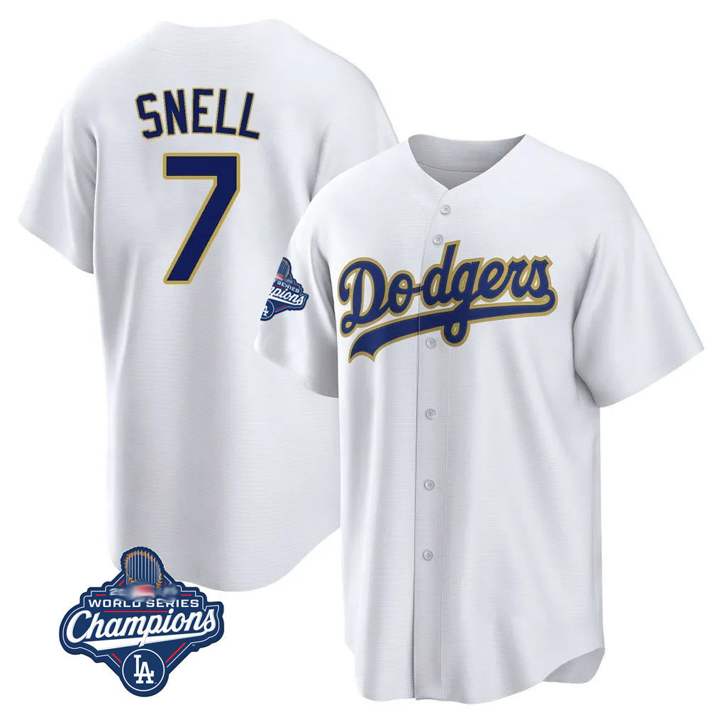 LA.Dodgers #7 Blake Snell Player Gold White World Series Meet Home Game Hdoa Stitched Jerseys