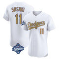 LA.Dodgers #11 Roki Sasaki Player Gold World Series Meet Limited Elite Home Hdoa Stitched Jerseys