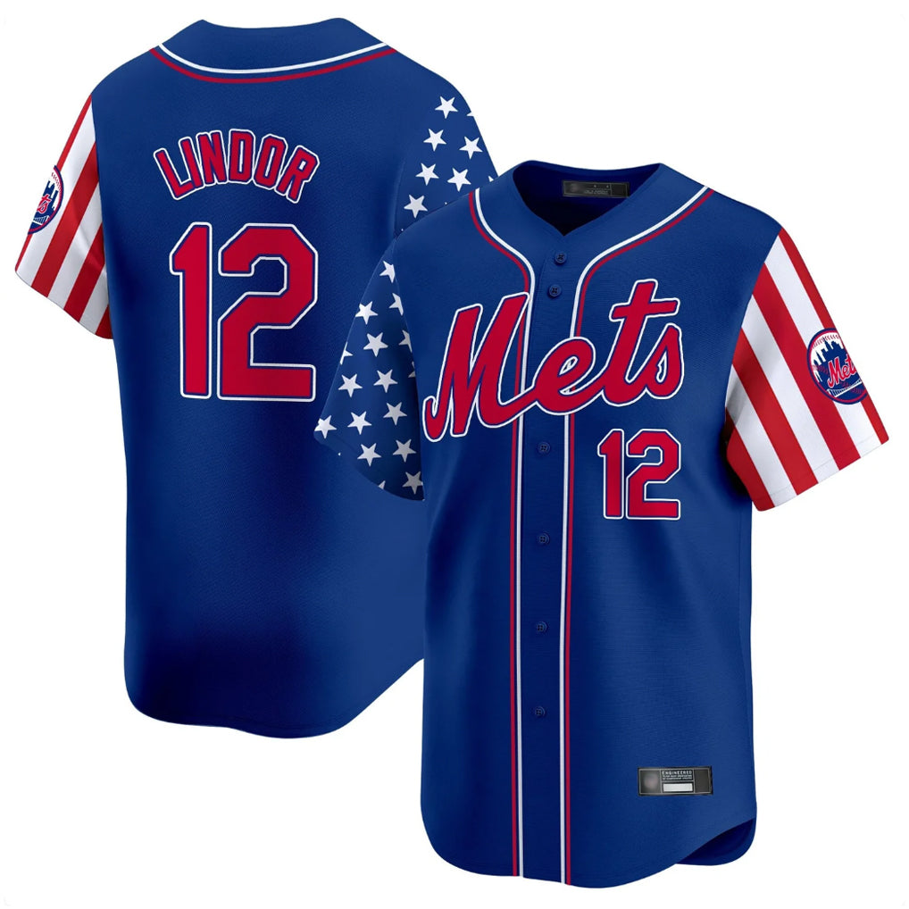 NY.Mets #12 Francisco Lindor Player Royal 2025 Independence Day Vapor Premier Limited  Hdoa Stitched Jerseys