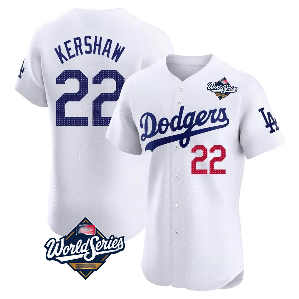 LA.Dodgers #22 Clayton Kershaw Player White World Series Limited Elite Hdoa Stitched Jerseys