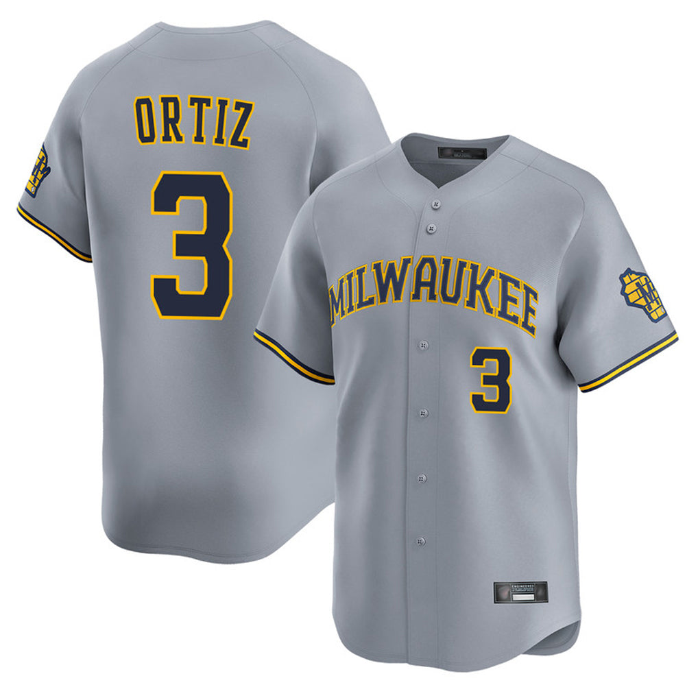 M.Brewers #3 Joey Ortiz Player Gray Home Limited Hdoa Stitched Jerseys
