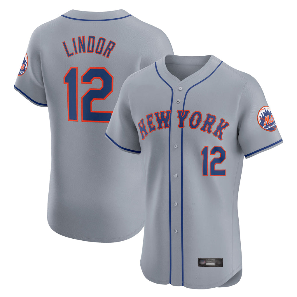 NY.Mets #12 Francisco Lindor Player Gray Road Limited Elite Home Hdoa Stitched Jerseys