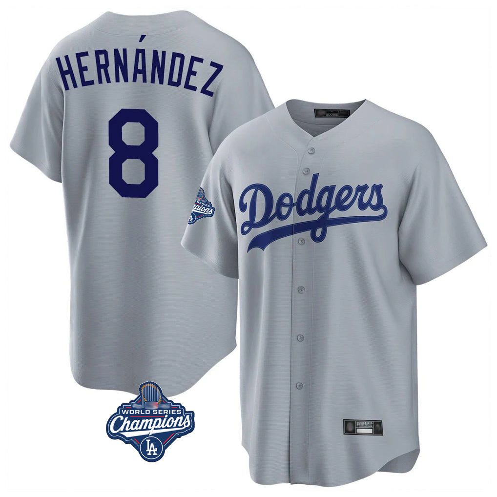 LA.Dodgers #8 Enrique Hern¨¢ndez Player Gray World Series Meet Game Hdoa Stitched Jerseys