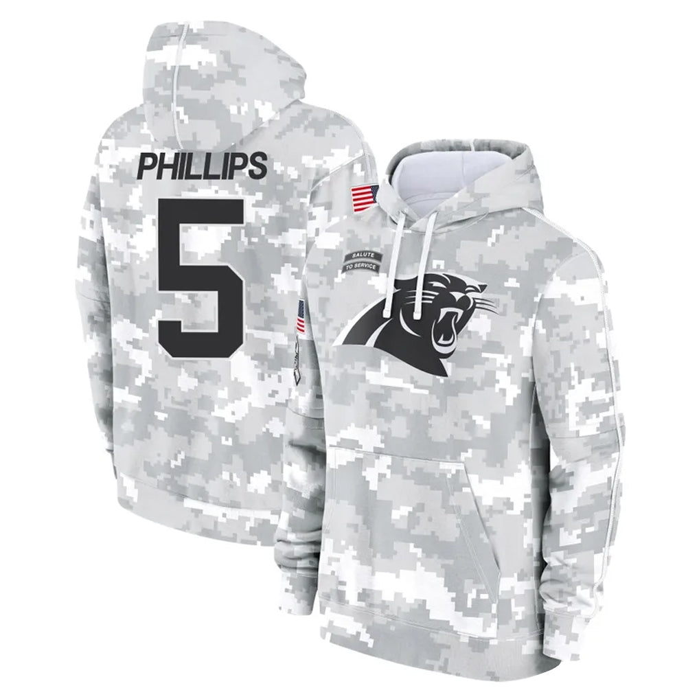 C.Panthers #5 Jaelan Phillips Player Arctic Camo Salute to Service Pullover Hoodies Limited Game Hdoa Stitched Jerseys
