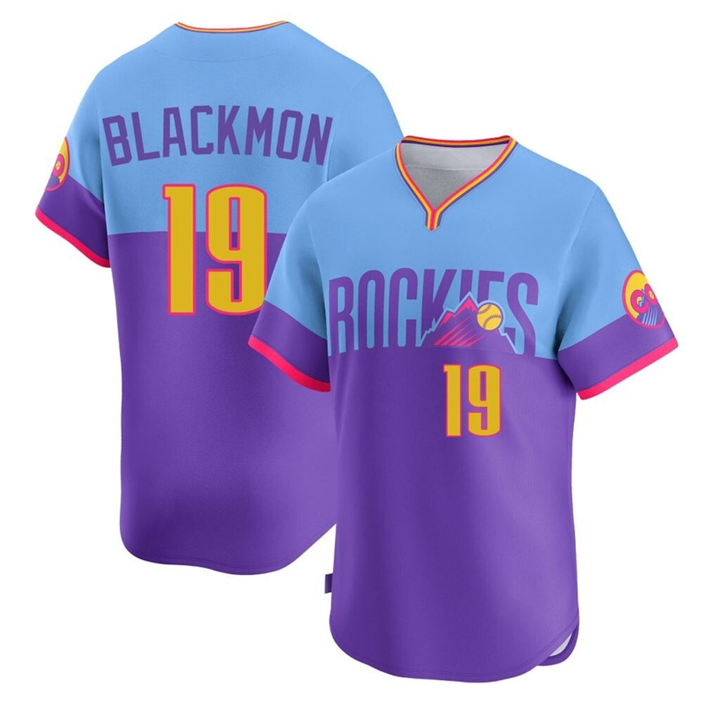 C.Rockies #19 Charlie Blackmon Player Purple-Light Blue City Connect Limited Home T-shirt Hdoa Stitched Jerseys