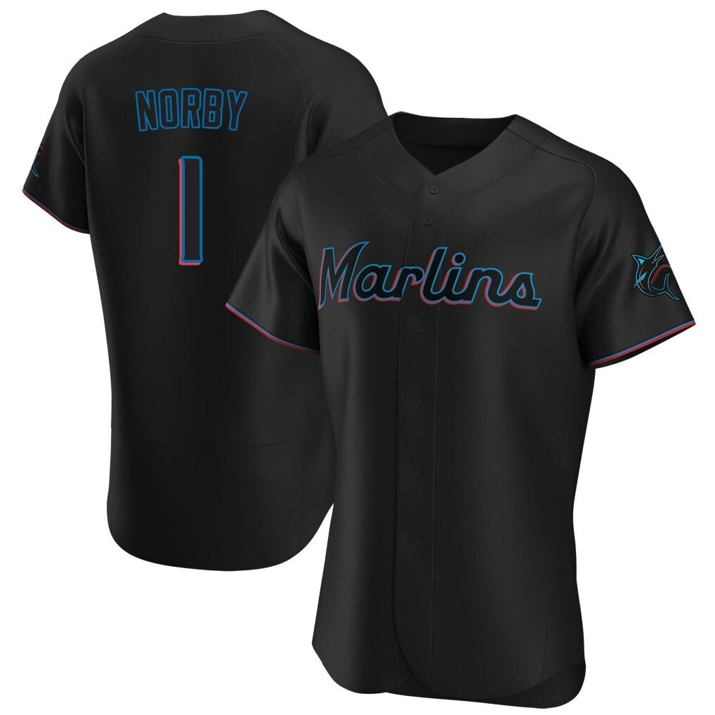 M.Marlins #1 Connor Norby Player Black Home Limited Elite Hdoa Stitched Jerseys