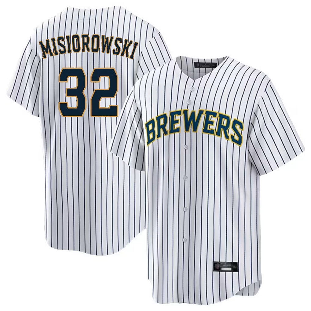 M.Brewers #32 Jacob Misiorowski Player White Stripes Home Game Hdoa Stitched Jerseys