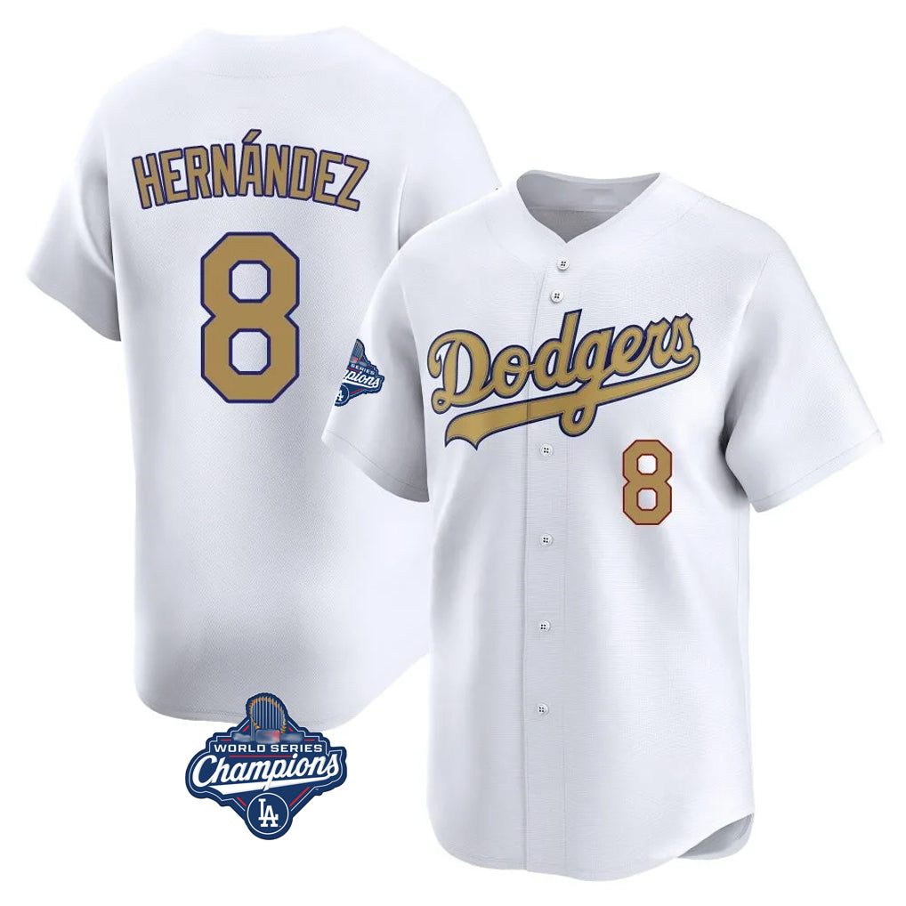 LA.Dodgers #8 Enrique Hern¨¢ndez Player Gold World Series Meet Collection Limited Home Hdoa Stitched Jerseys