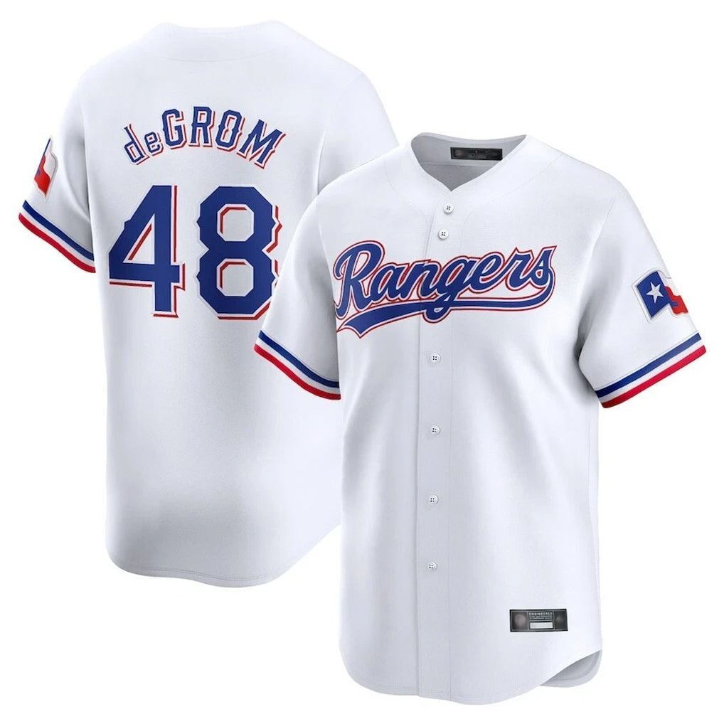 T.Rangers #48 Jacob deGrom Player White Home Limited Hdoa Stitched Jerseys