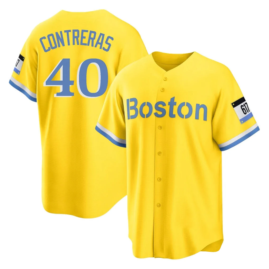 B.Red Sox #40 Willson Contreras Player Yellow Home Game Hdoa Stitched Jerseys