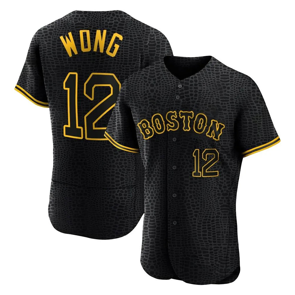 B.Red Sox #12 Connor Wong Player Black Snake Skin City Limited Elite Home Hdoa Stitched Jerseys