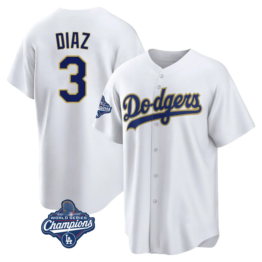 LA.Dodgers #3 Edwin D¨ªaz Player Gold White World Series Meet 2026 Collection Stadium Game Hdoa Stitched Jerseys