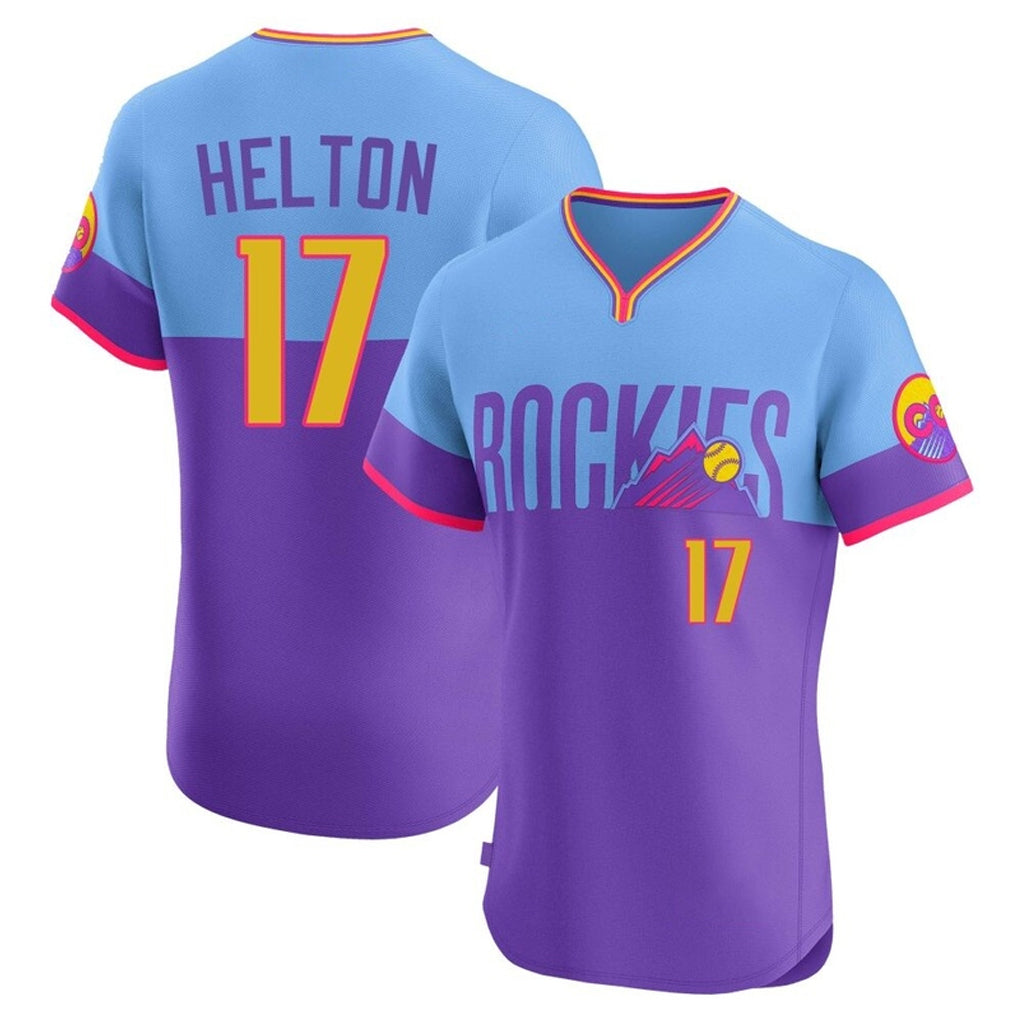 C.Rockies #17 Todd Helton Player Purple-Light Blue City Connect Limited Elite Home T-shirt Hdoa Stitched Jerseys