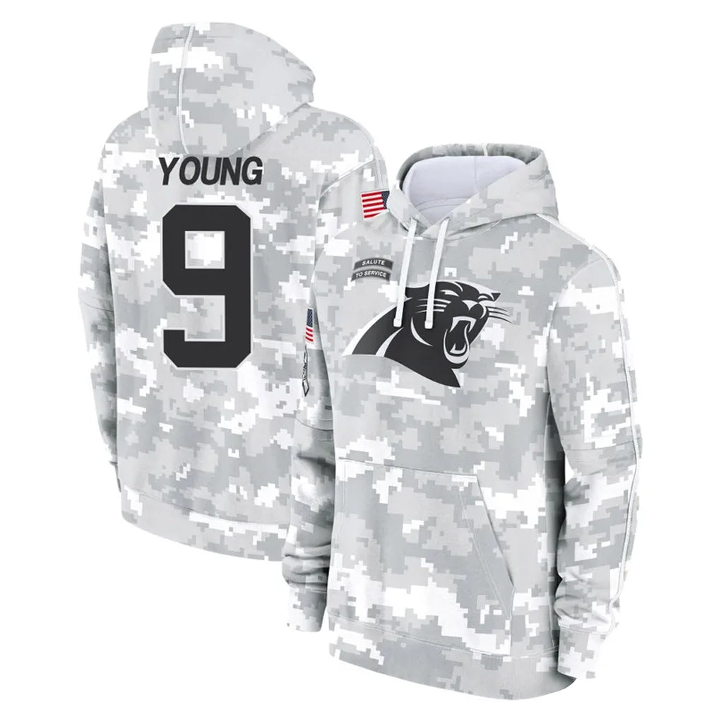 C.Panthers #9 Bryce Young Player Arctic Camo Salute to Service Pullover Hoodies Limited Game Hdoa Stitched Jerseys