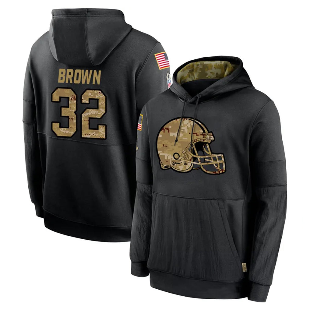C.Browns #32 Jim Brown Player Black Salute to Service Pullover Hoodies Limited Hdoa Stitched Jerseys