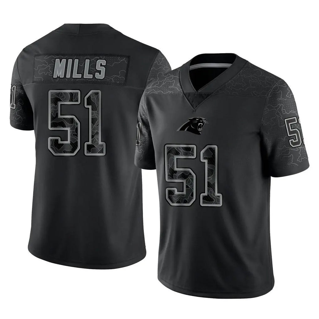 C.Panthers #51 Sam Mills Player Black Limited Reflective Game Hdoa Stitched Jerseys